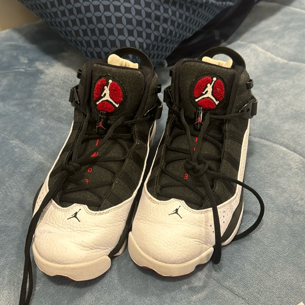 Size 9 - Jordan 6 Rings Black White Gym Red